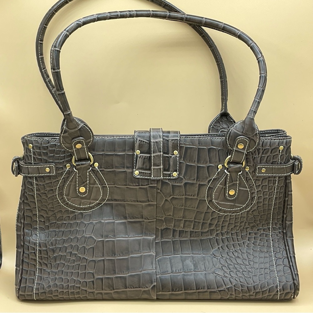 CHARLIE LAPSON Crocodile brown leather embossed shoulder bag. - Picture 11 of 11